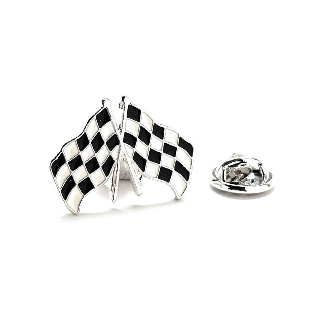 Checkered Flag Pin Racing Flag Lapel Pin Lanyard Pin Race Car Tie Tack Pin White with Black Enamel Pin Name Tag Pin Image 1