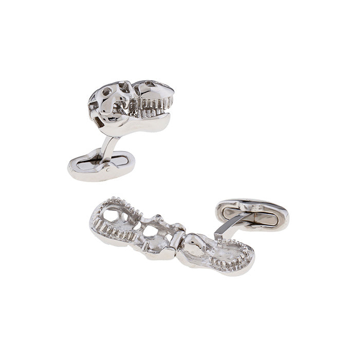 T Rex Cufflinks Silver Dinosaur Moving Jaw Cuff Links Tyrannosaurus Rex 3D Highly Detailed Whale Tail Backing Image 1