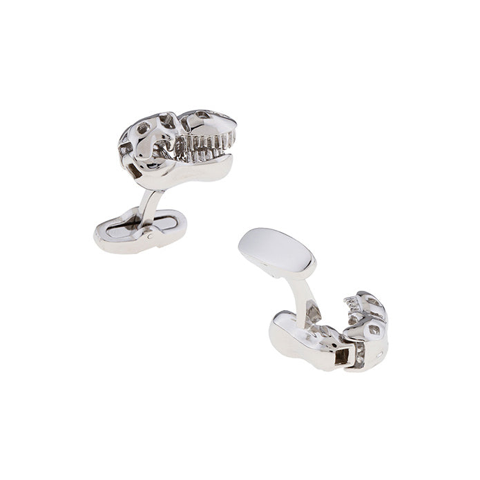 T Rex Cufflinks Silver Dinosaur Moving Jaw Cuff Links Tyrannosaurus Rex 3D Highly Detailed Whale Tail Backing Image 2