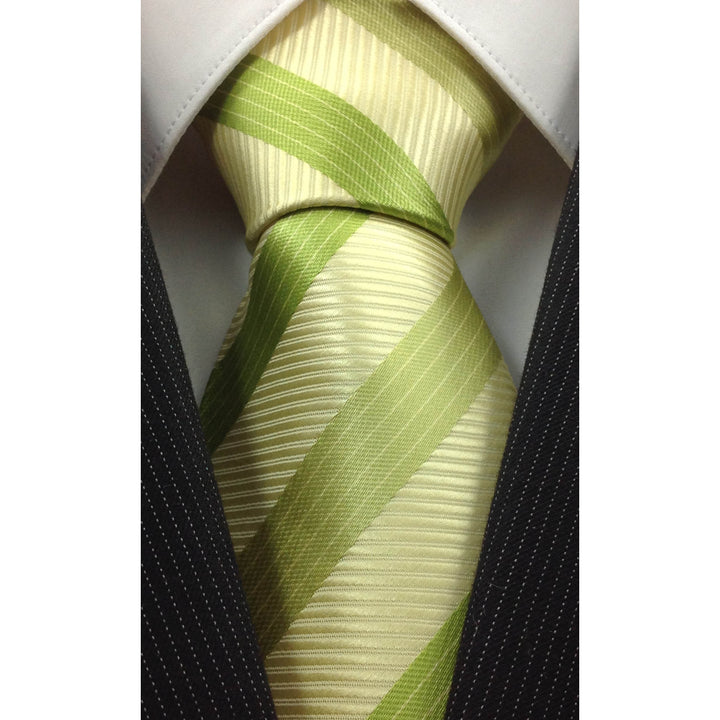 Men's Necktie Silk Tie Shades of Green Stripes Silk Tie Hand Made Executive Pro Design Birthday Christmas Valentine's Image 2