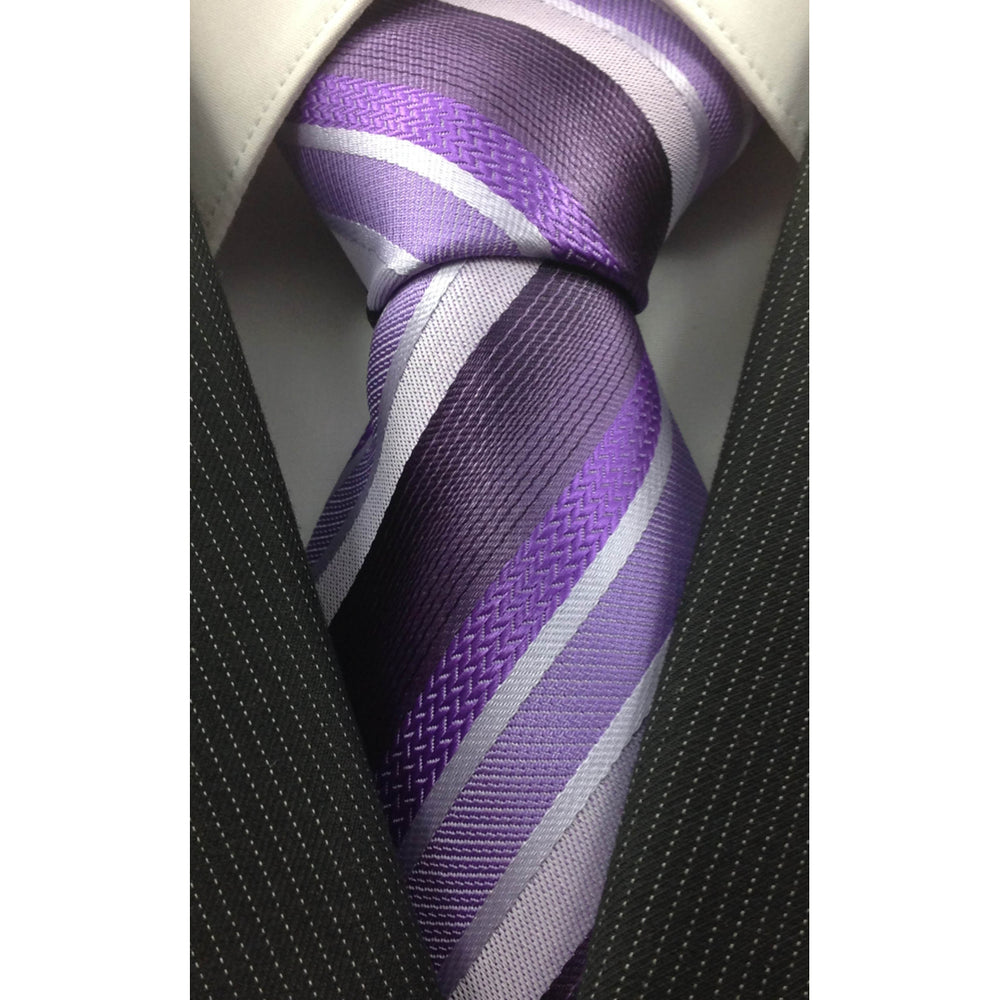 Mens Necktie Silk Tie Shades of Purple Stripes Silk Tie Hand Made Executive Pro Design Birthday Christmas Valentines Image 2