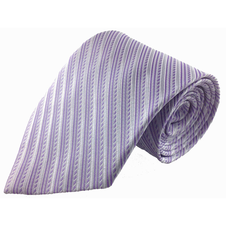 Mens Necktie Silk Tie Purple Silver Stripes Silk Tie Hand Made Executive Pro Design Birthday Christmas Valentines Gift Image 1