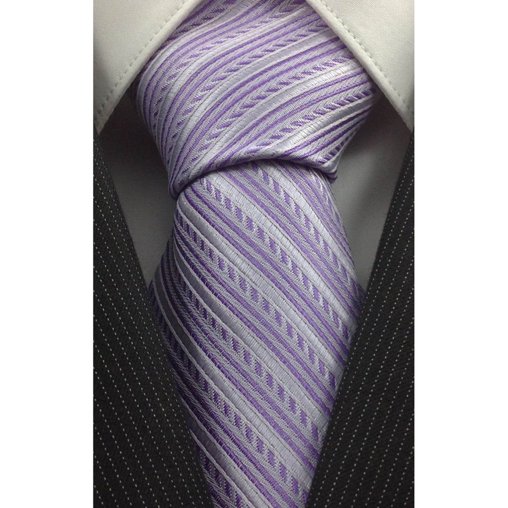 Mens Necktie Silk Tie Purple Silver Stripes Silk Tie Hand Made Executive Pro Design Birthday Christmas Valentines Gift Image 2