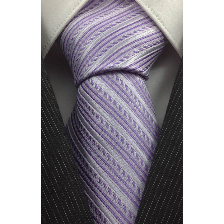 Mens Necktie Silk Tie Purple Silver Stripes Silk Tie Hand Made Executive Pro Design Birthday Christmas Valentines Gift Image 2