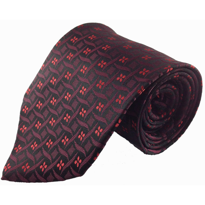 Mens Necktie Silk Tie Black Red Flower Silk Tie Hand Made Executive Pro Design Birthday Christmas Valentines Gift Image 1