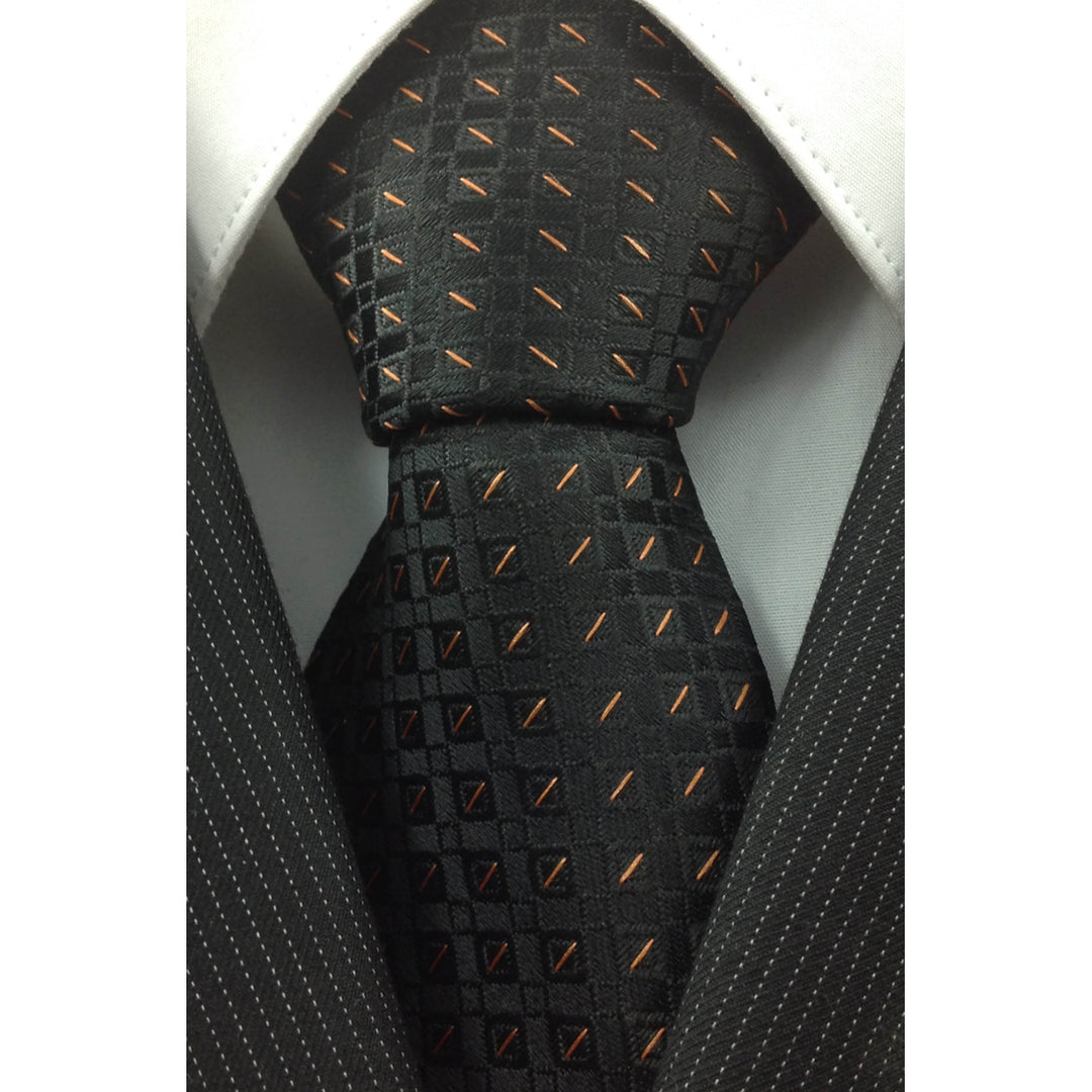 Men's Necktie Silk Tie Black Orange Silk Tie Hand Made Executive Pro Design Birthday Christmas Valentine's Gift Wedding Image 2