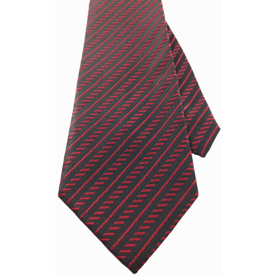 Mens Necktie Silk Tie Black Red Dash Stripes Silk Tie Hand Made Executive Pro Design Birthday Christmas Valentines Gift Image 3
