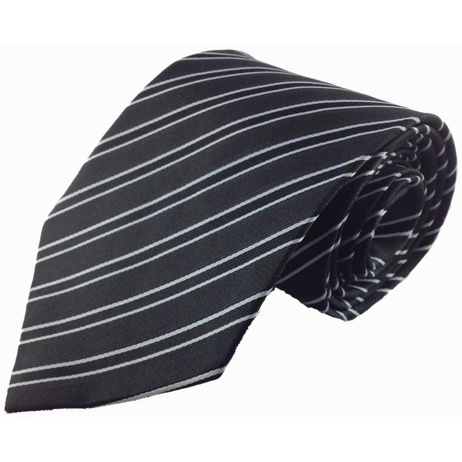 Mens Necktie Silk Tie Black Charcoal White Stripes Silk Tie Hand Made Executive Pro Design Birthday Christmas Valentines Image 1