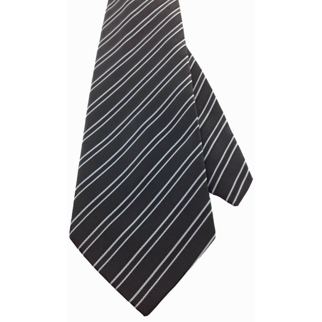 Mens Necktie Silk Tie Black Charcoal White Stripes Silk Tie Hand Made Executive Pro Design Birthday Christmas Valentines Image 3