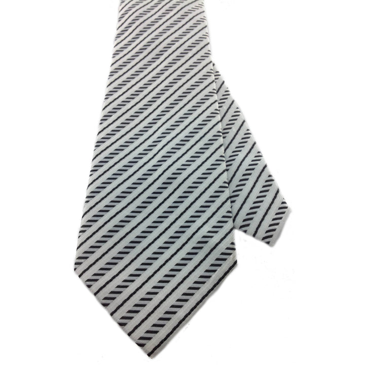 Mens Necktie Silk Tie White Black Stripes Silk Tie Hand Made Executive Pro Design Birthday Christmas Valentines Gift Image 3