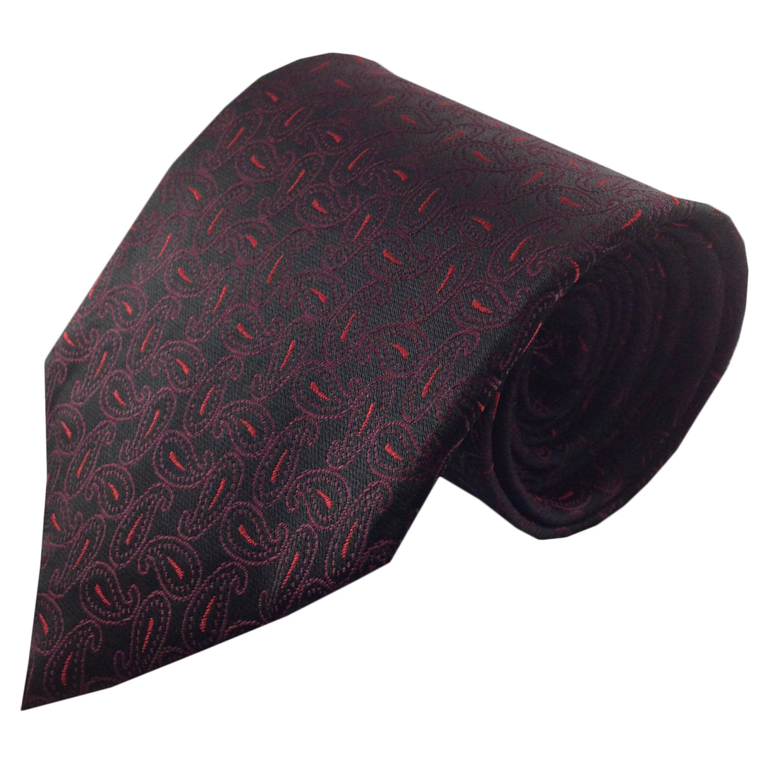 Men's Necktie Silk Tie Black Red Paisley Silk Tie Hand Made Executive Pro Design Birthday Christmas Valentine's Gift Image 1