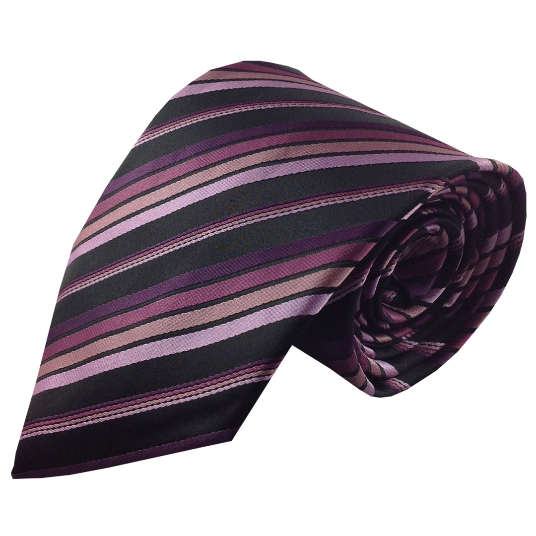 Mens Necktie Silk Tie Black Shades of Purple Stripes Silk Tie Hand Made Executive Design Birthday Christmas Valentines Image 1