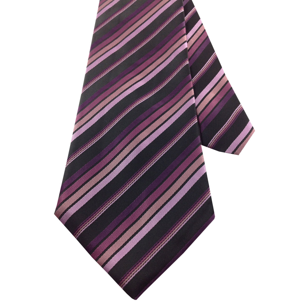 Mens Necktie Silk Tie Black Shades of Purple Stripes Silk Tie Hand Made Executive Design Birthday Christmas Valentines Image 3