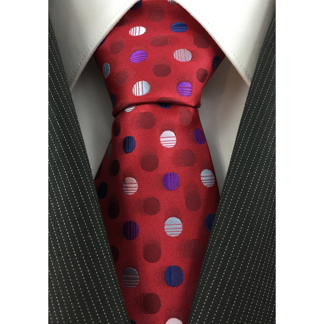 Men's Necktie Silk Tie Polka Dot Red Blue Purple Silk Tie Hand Made Executive Pro Design Birthday Christmas Valentine's Image 2