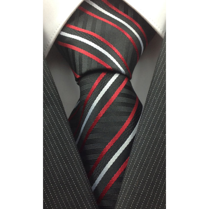 Men's Necktie Silk Tie Black Red White Silk Tie Hand Made Executive Pro Design Birthday Christmas Valentine's Gift Image 2