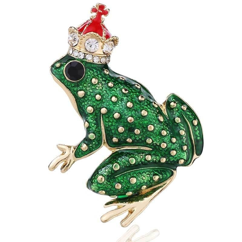 Prince Charming Brooch King of the Frogs Rhinestones Crown Black Crystal Eyes Fashion Pin Highly Detailed Design Clip Image 1
