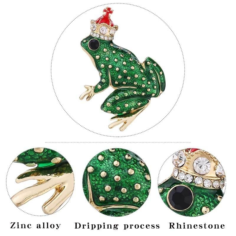 Prince Charming Brooch King of the Frogs Rhinestones Crown Black Crystal Eyes Fashion Pin Highly Detailed Design Clip Image 2