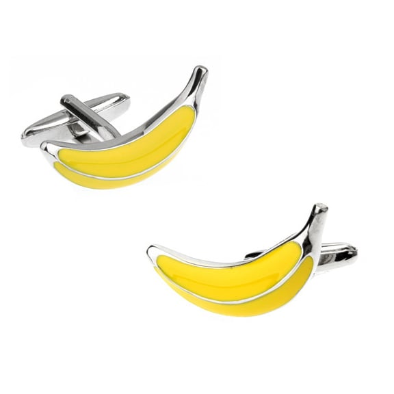 Going Bananas Cufflinks Silver and Yellow Enamel Cuffs Banana Fruit Cuff Links Banana Loving Fun Image 1