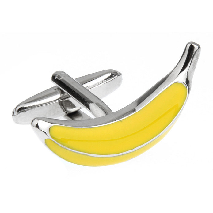 Going Bananas Cufflinks Silver and Yellow Enamel Cuffs Banana Fruit Cuff Links Banana Loving Fun Image 3