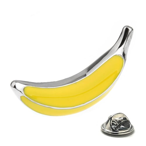 Going Bananas Lapel Pin Silver and Yellow Enamel Pin Banana Fruit Tie Pin Tack Banana Loving Fun Backpack Pin Image 1