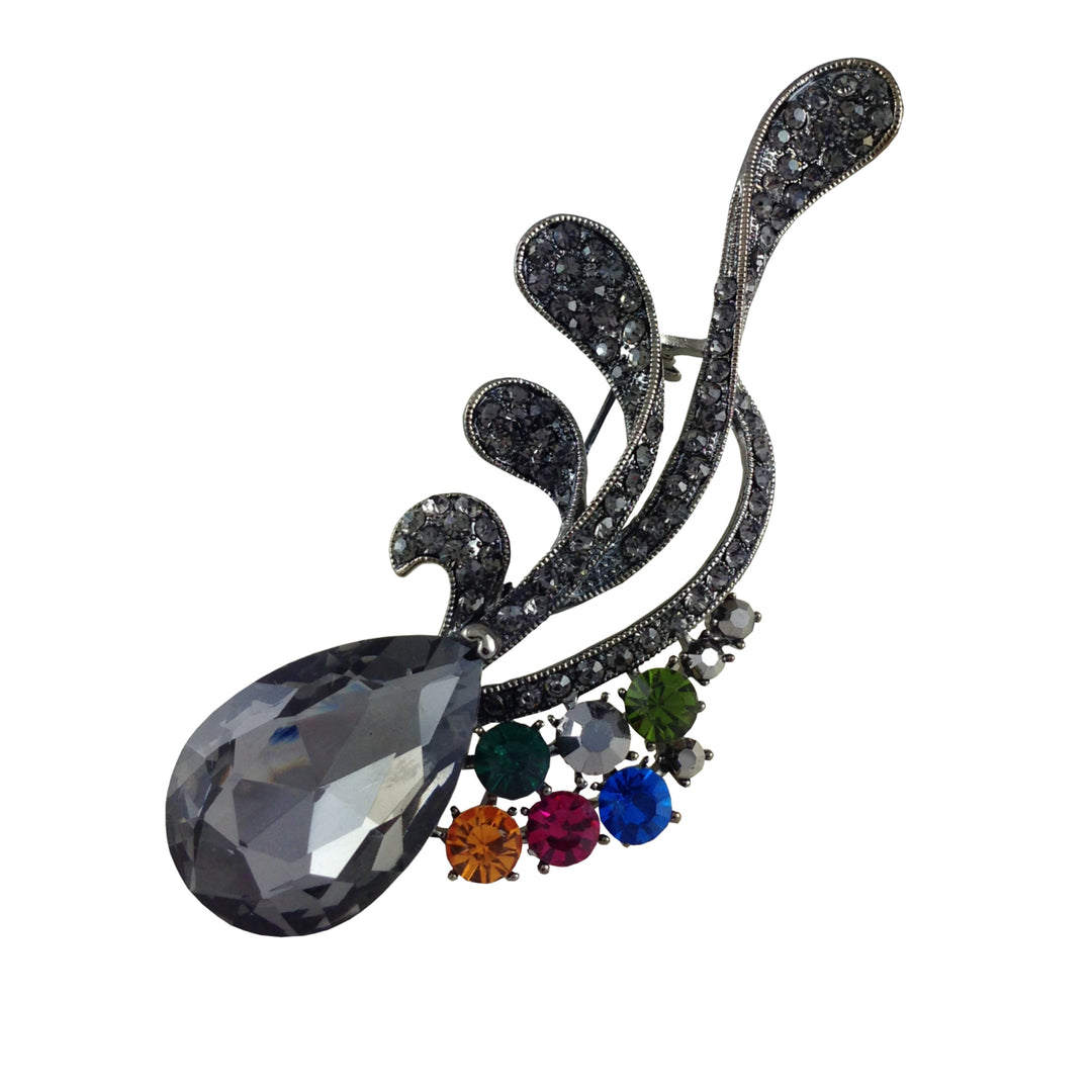 Gemstone Brooch Black Crystals Many Colors Enamel Pin 3D Design Clear Crystals Fashion Brooch Silver Rhodium Platted Image 1