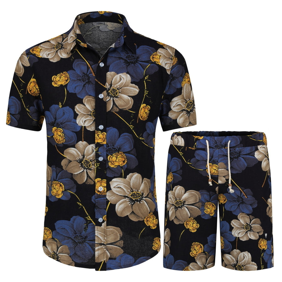 Men Shorts Set 2Pcs Casual Tracksuit Summer HawaiiandBeach Shorts Outwear Short Sleeve Shirt+Pant Plus Size XS-3XL Image 1