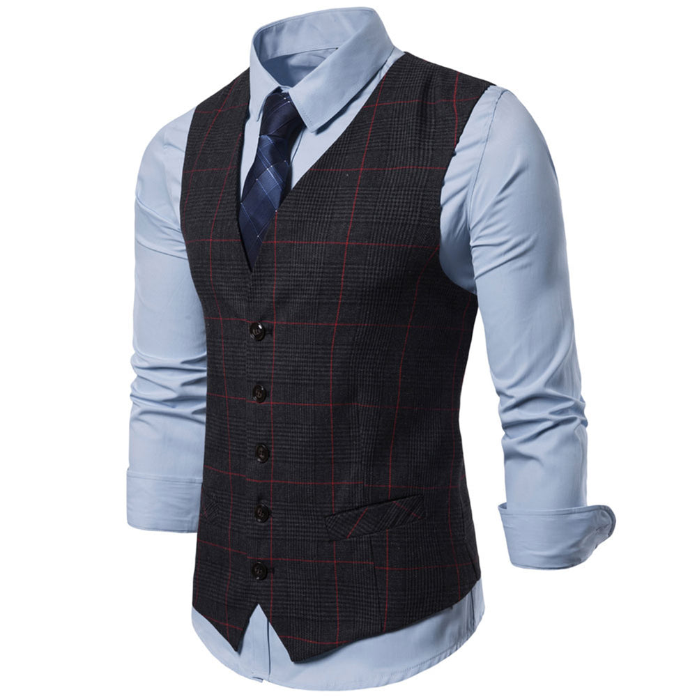 Mens Plaid Casual Vest European Size V-Neck Single Breasted Vest Wedding Party Suit Male Fashion Vest Image 2