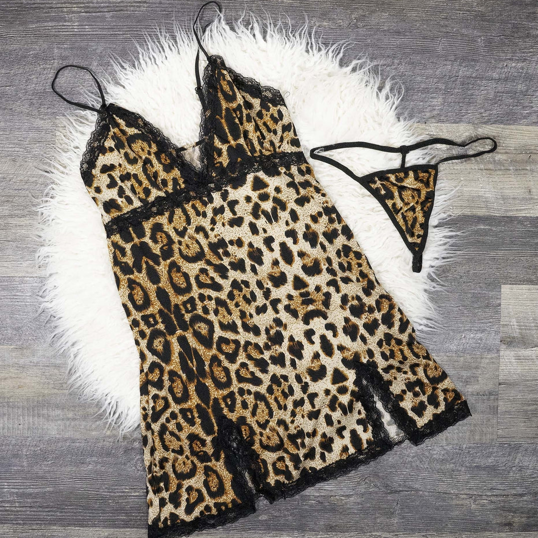 Leopard Print Sleepwear Lingerie Set Soft Comfortable Sizes S to XL Image 1