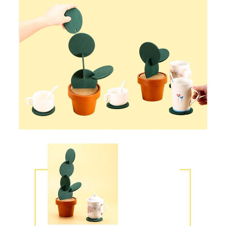 6pcs Non Slip Cactus DIY Coasters Insulated Tea Mat with Flowerpot Holder for Drinkware Home Tableware Coffee Cup Holder Image 3