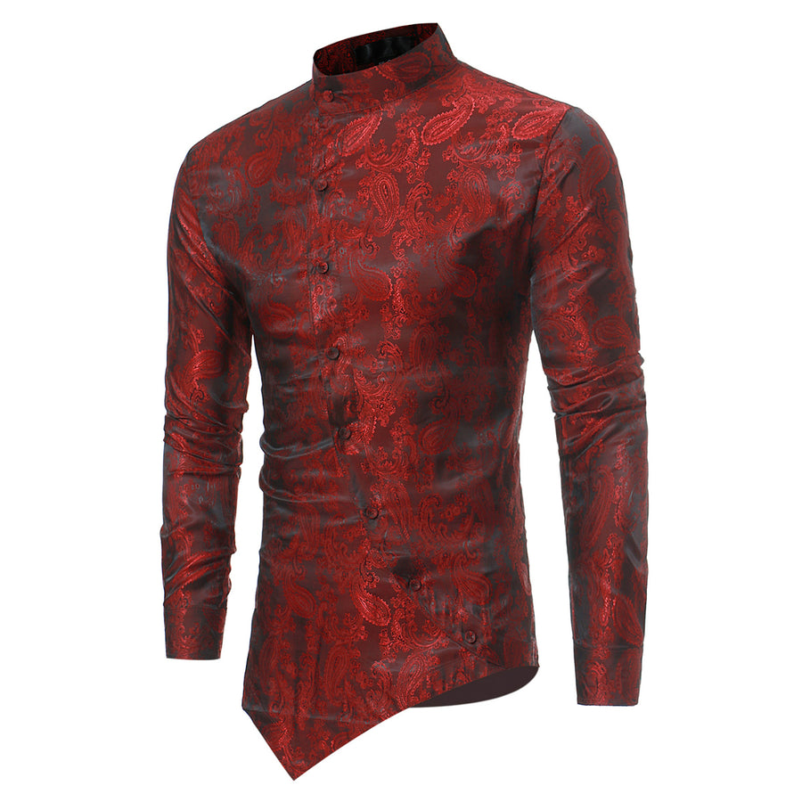 Euro Size Mens Casual Dress Shirts Steampunk Shirt Long Sleeve Slim Fit Floral Button Down Wing Collar Shirts Image 1