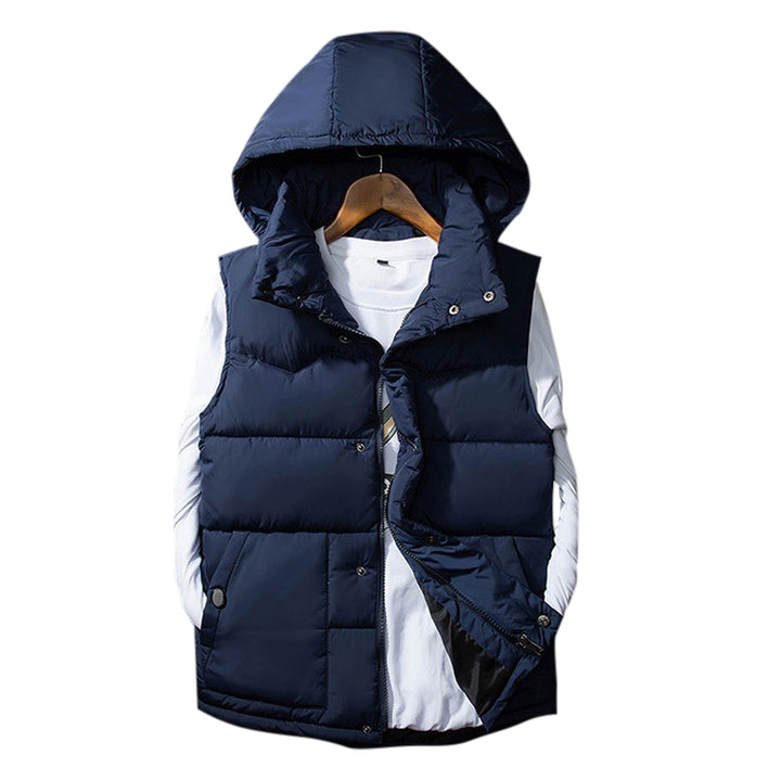 Men Vest Removable Hood Casual Cotton Padded Jacket Image 3