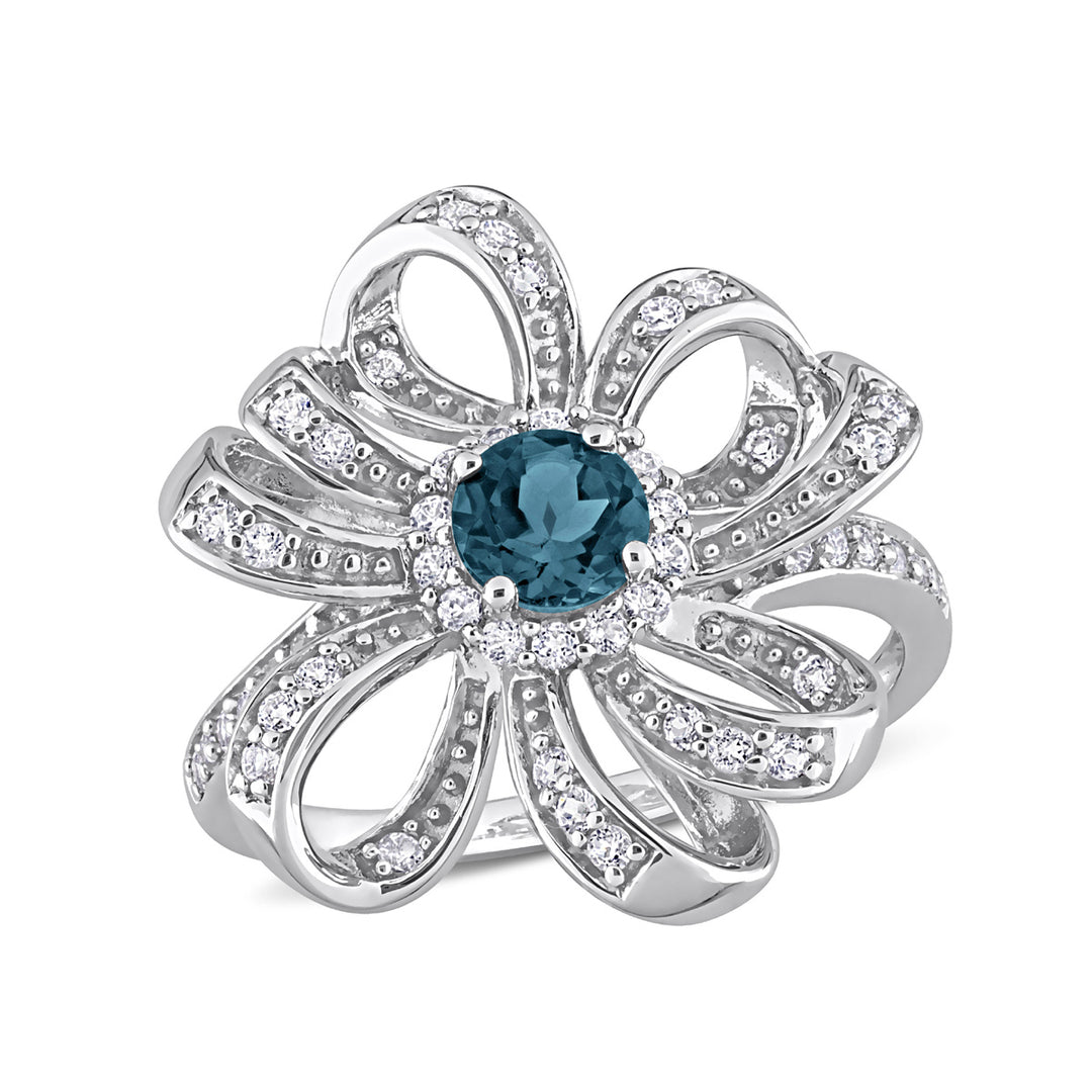 1.00 Carat (ctw) London Blue Topaz and White Topaz Ring in Sterling Silver Image 1
