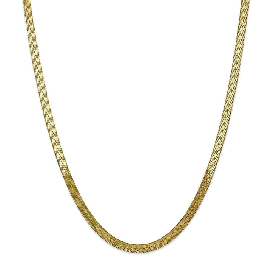 Yellow Gold 5mm Flat Herringbone Chain Necklace for Men or Women 20" - 24" Image 1