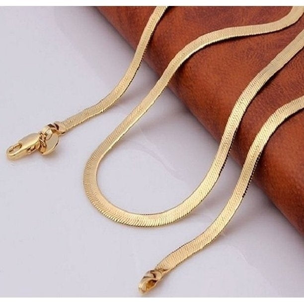 Yellow Gold 5mm Flat Herringbone Chain Necklace for Men or Women 20" - 24" Image 2