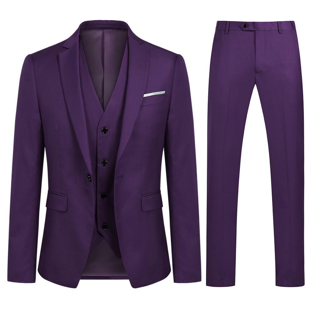 Men Suit 3 Pieces Solid Color Slim Business Banquet Groom Dress Suit Luxury Male Wedding Set Blazer + Vest + Pants Image 2