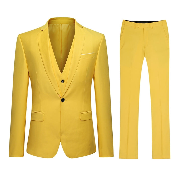 Men Suit 3 Pieces Solid Color Slim Business Banquet Groom Dress Suit Luxury Male Wedding Set Blazer + Vest + Pants Image 3