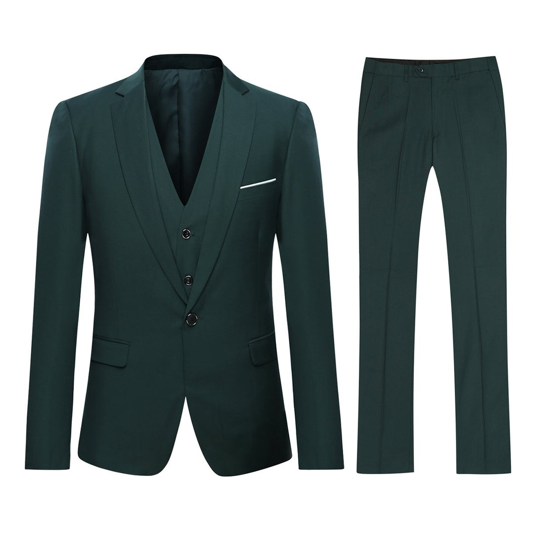 Men Suit 3 Pieces Solid Color Slim Business Banquet Groom Dress Suit Luxury Male Wedding Set Blazer + Vest + Pants Image 1