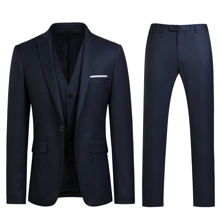 Men Suit 3 Pieces Solid Color Slim Business Banquet Groom Dress Suit Luxury Male Wedding Set Blazer + Vest + Pants Image 1