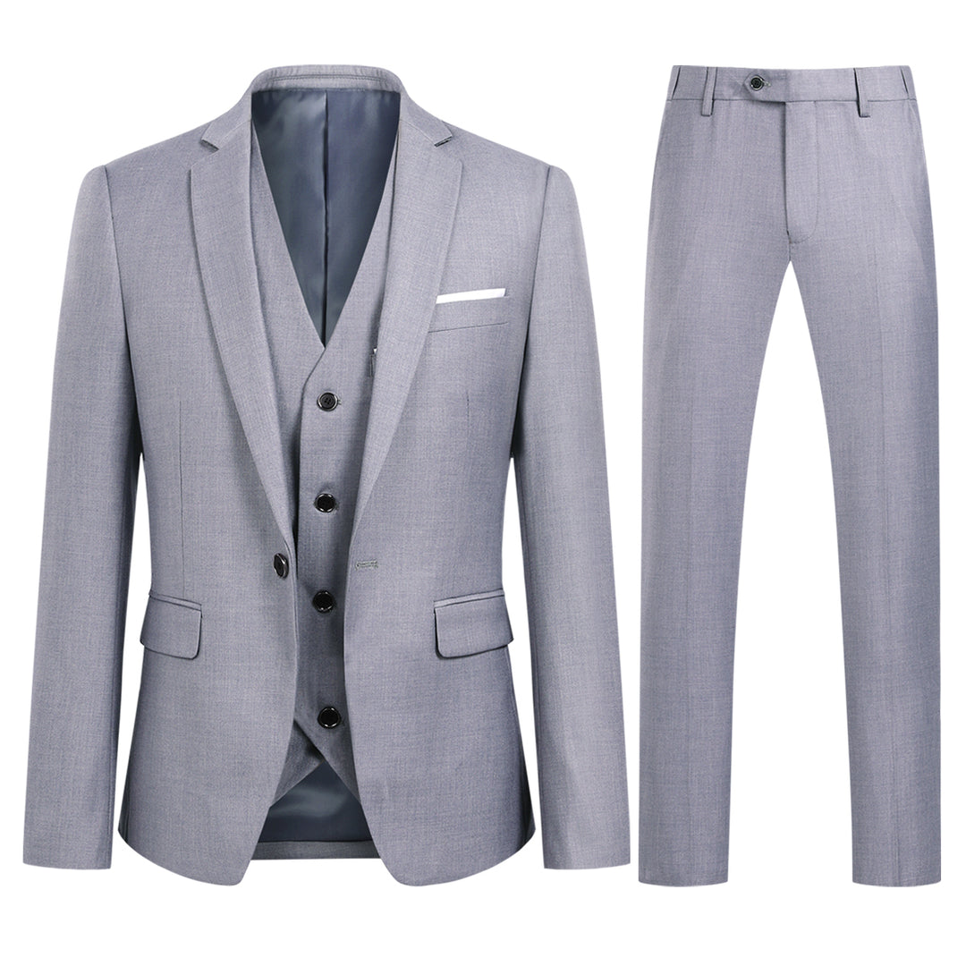 Men Suit 3 Pieces Solid Color Slim Business Banquet Groom Dress Suit Luxury Male Wedding Set Blazer + Vest + Pants Image 1