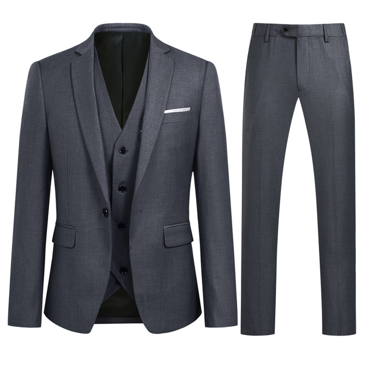 Men Suit 3 Pieces Solid Color Slim Business Banquet Groom Dress Suit Luxury Male Wedding Set Blazer + Vest + Pants Image 1