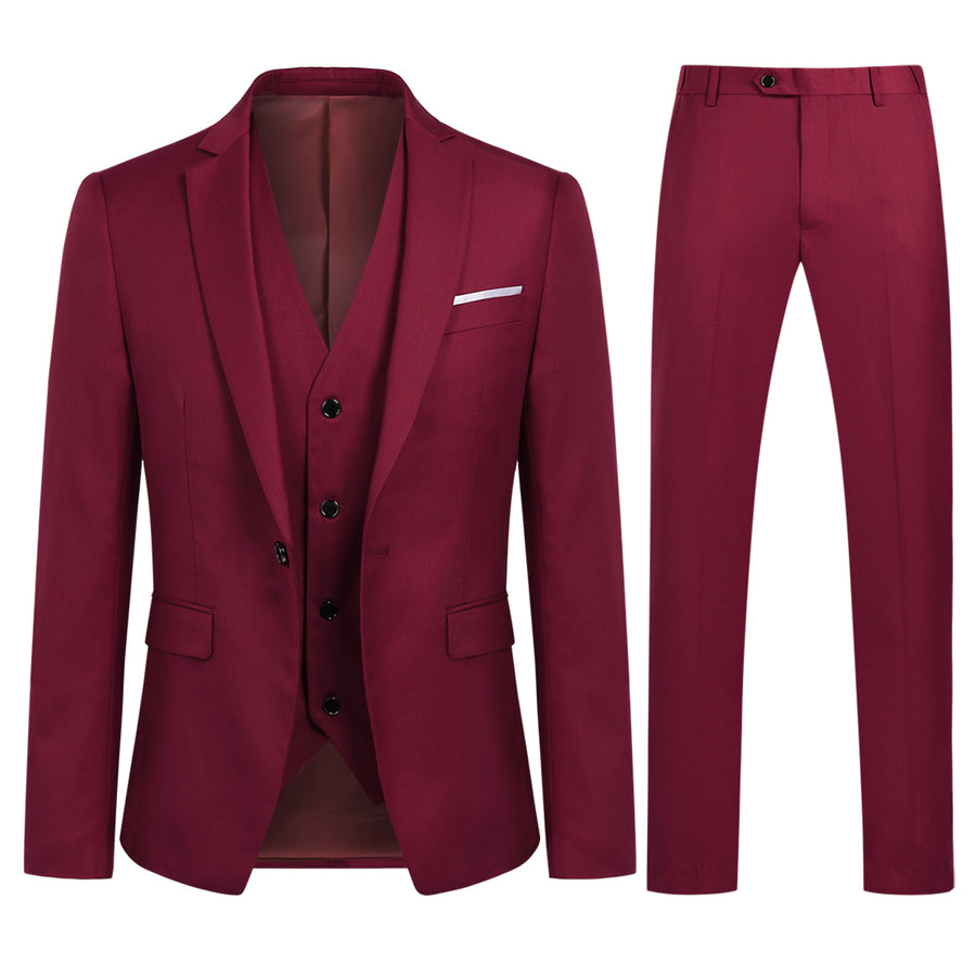 Men Suit 3 Pieces Solid Color Slim Business Banquet Groom Dress Suit Luxury Male Wedding Set Blazer + Vest + Pants Image 1