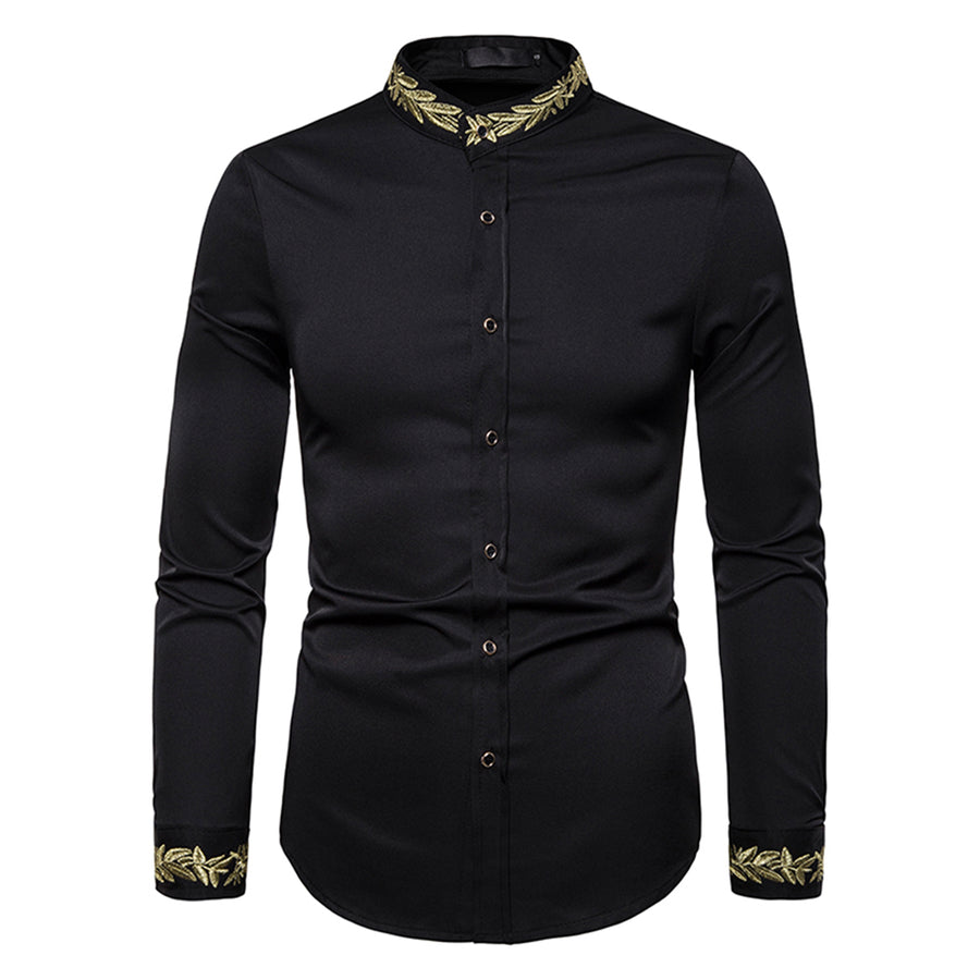 Chemise Homme Spring Royal Court Style Solid Floral Embroidered Solid Dress Shirts Slim Fit Casual Long Sleeve Shirts Image 1