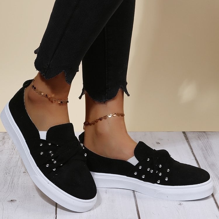 Womens Suede Beaded Bow Loafers Flats Image 2