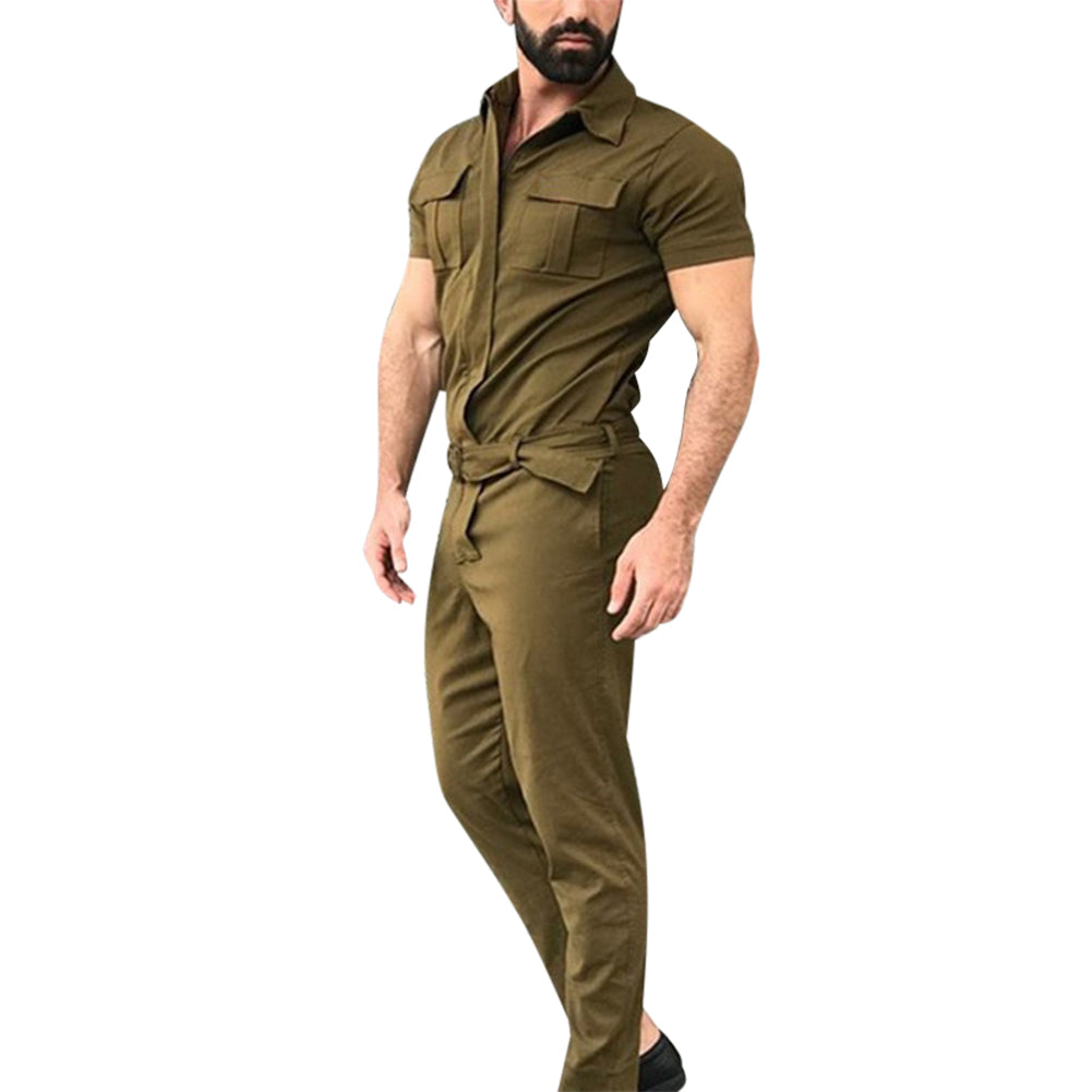 Men Short Sleeves One-piece Suits Overalls Fashion Show Casual Cargo Pant Jumpsuit Trousers Clothing Overalls Image 1