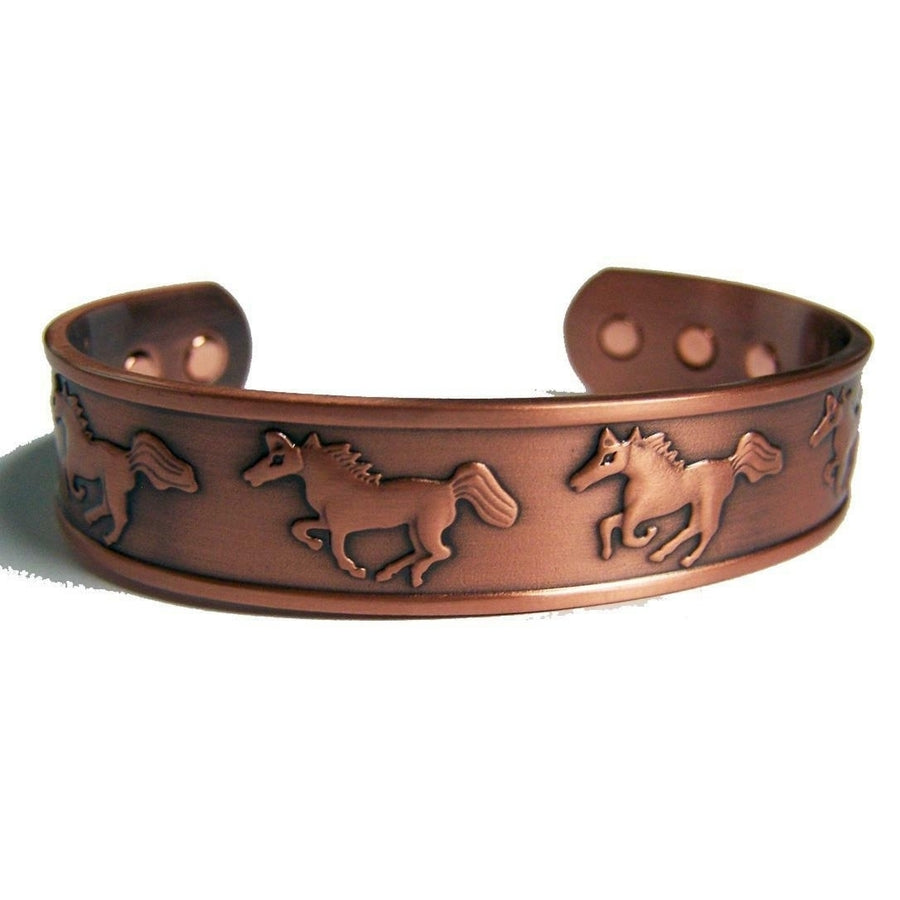 RUNNING HORSES PURE COPPER SIX MAGNET CUFFED BRACELET  health pain relieve 603 Image 1