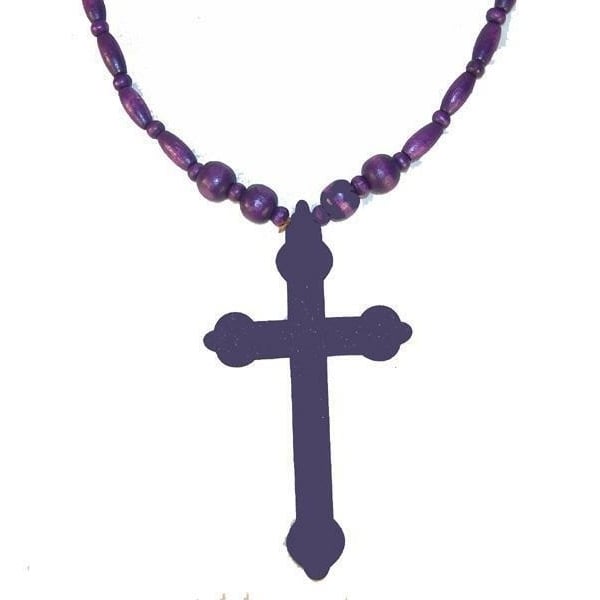 LARGE 5 IN PURPLE WOODEN CROSS NECKLACE  car mirror decoration WOOD JEWELRY Image 1
