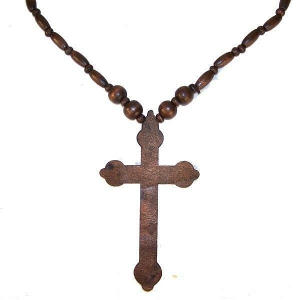 LARGE 5 IN DARK BROWN WOODEN CROSS NECKLACE  car mirror decoration WOOD JEWELRY Image 1