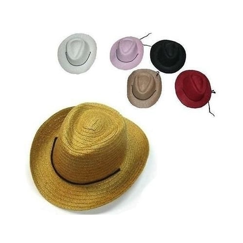 12 KIDS ASST COLOR STRAW COWBOY COWGIRL HAT child headwear children hats cap Image 1