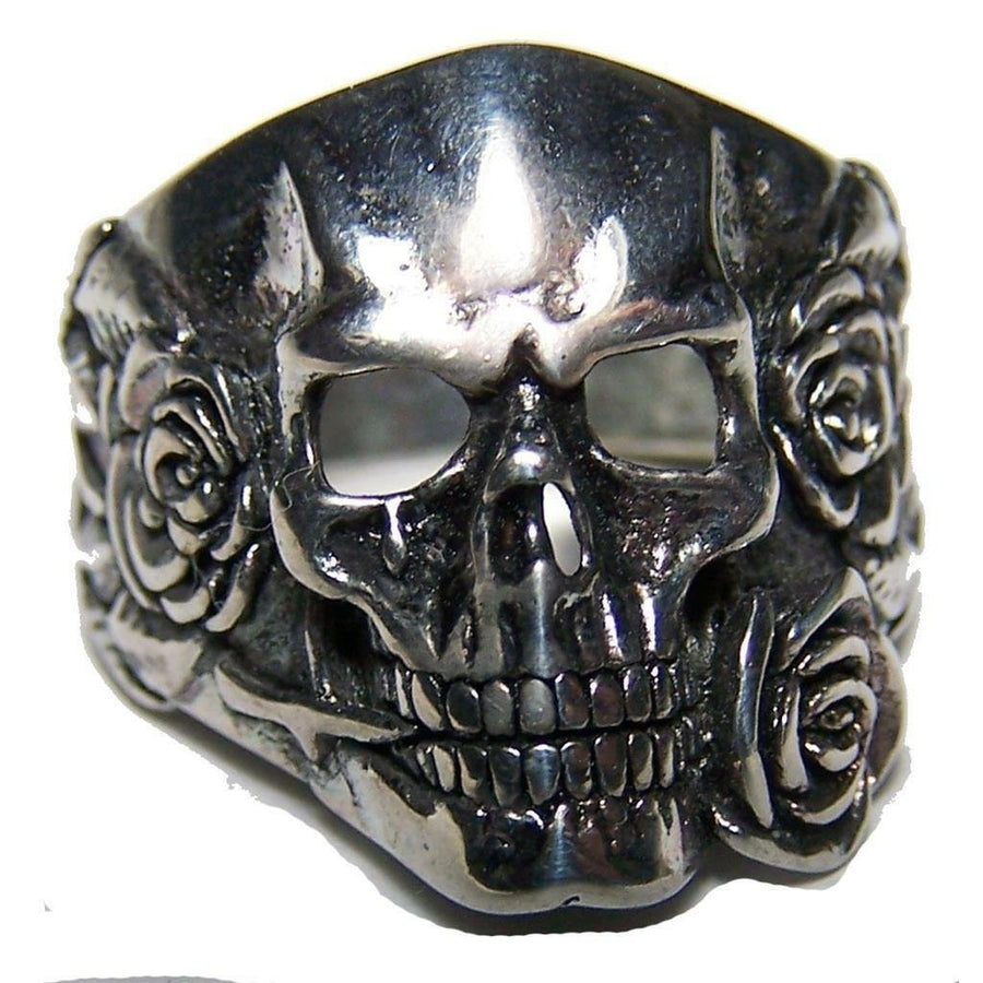 QUALITY SKULL HEAD WITH ROSES RING 169 jewelry unisex MENS womens BIKER rose Image 1