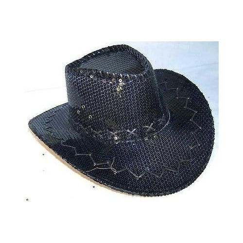 2 SEQUIN BLACK COWBOY HAT party supply western hats mens womens COWGIRL  cap Image 1